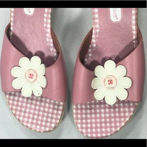 Cute pink flower wedge slides sandals size 7 M